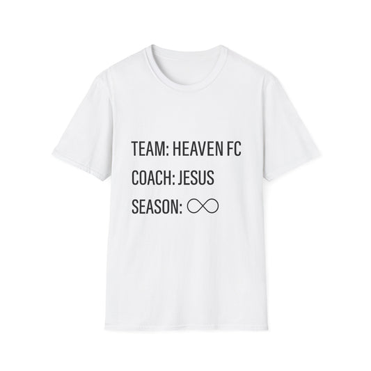 Heaven FC "Coach Jesus" T-Shirt — Christian Apparel, Unisex Softstyle Tee, Faith & Sports Inspired